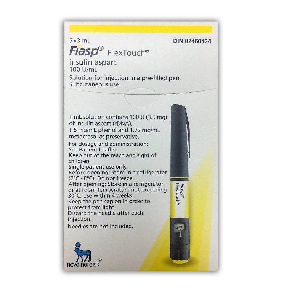 Фиасп 100 ЕД/мл раствор для внутривенного и подкожного введения исполнение картридж в шприц-ручке ФлексТач 3 мл картридж+шприц-ручка 5 шт.
